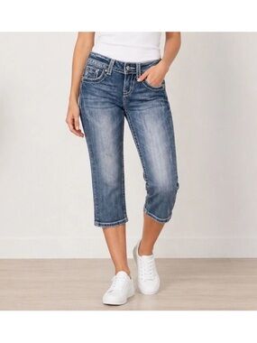 Miss Me embellished cropped denim distressing and front pocket stud details 30